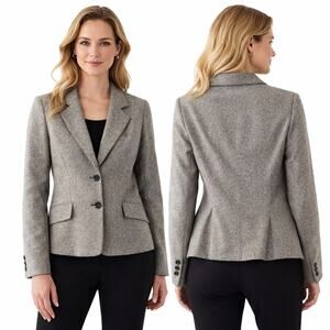 Vintage Y2K Nine West Wool Blend Tailored Blazer Jacket Gray Career Size 8